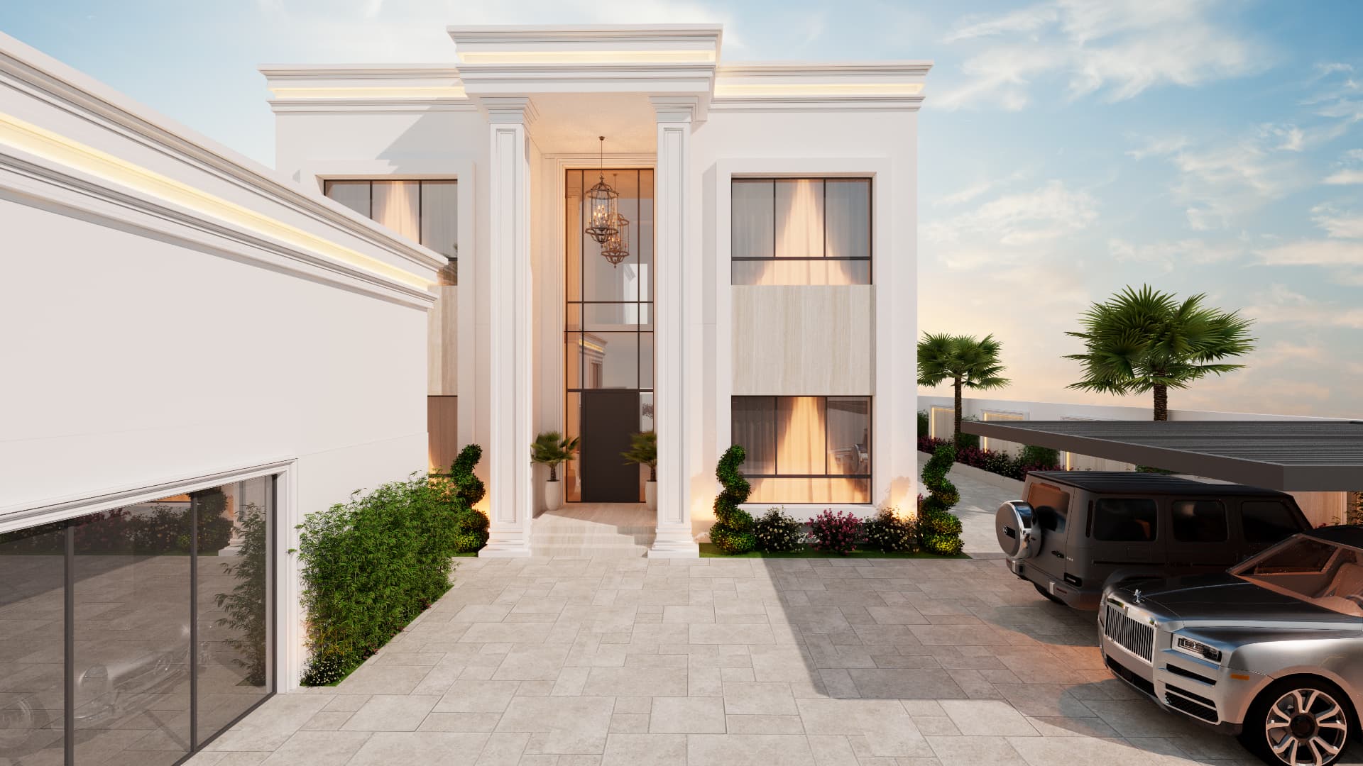 Hamad Town Villa — 3D render of the front elevation