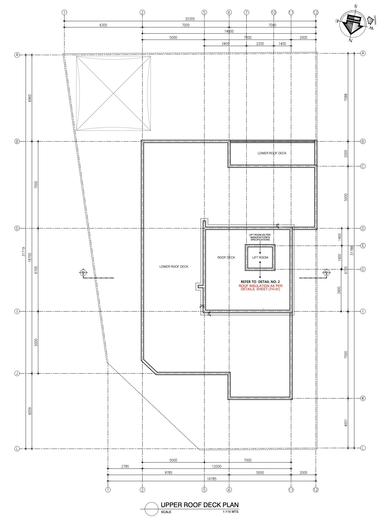 Upper Roof Deck Plan — Villa B, DMC Group Malkiya Twin Villa
