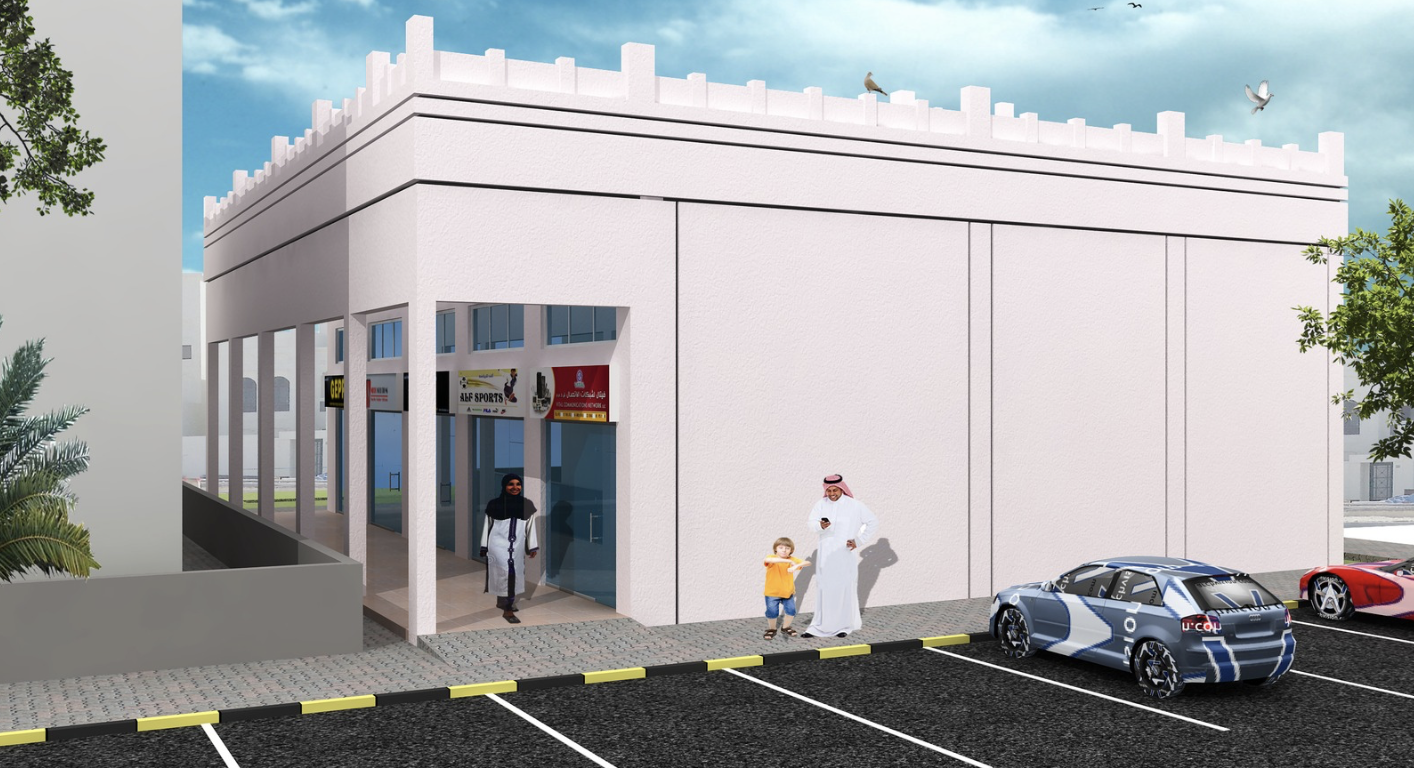 Lawzi Community Retail — colonnade and crenellated parapet