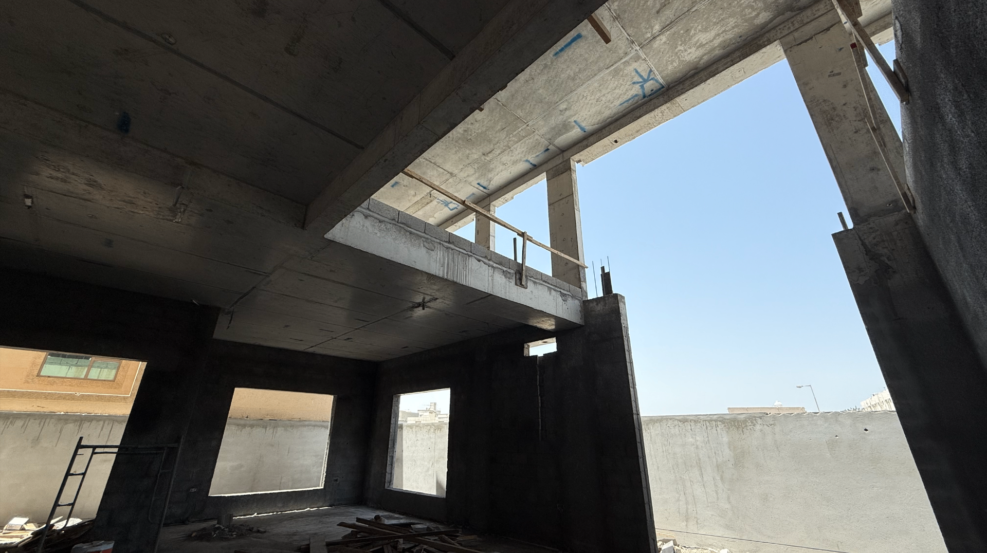 Al Eker Villa construction — Interior double-height opening under construction