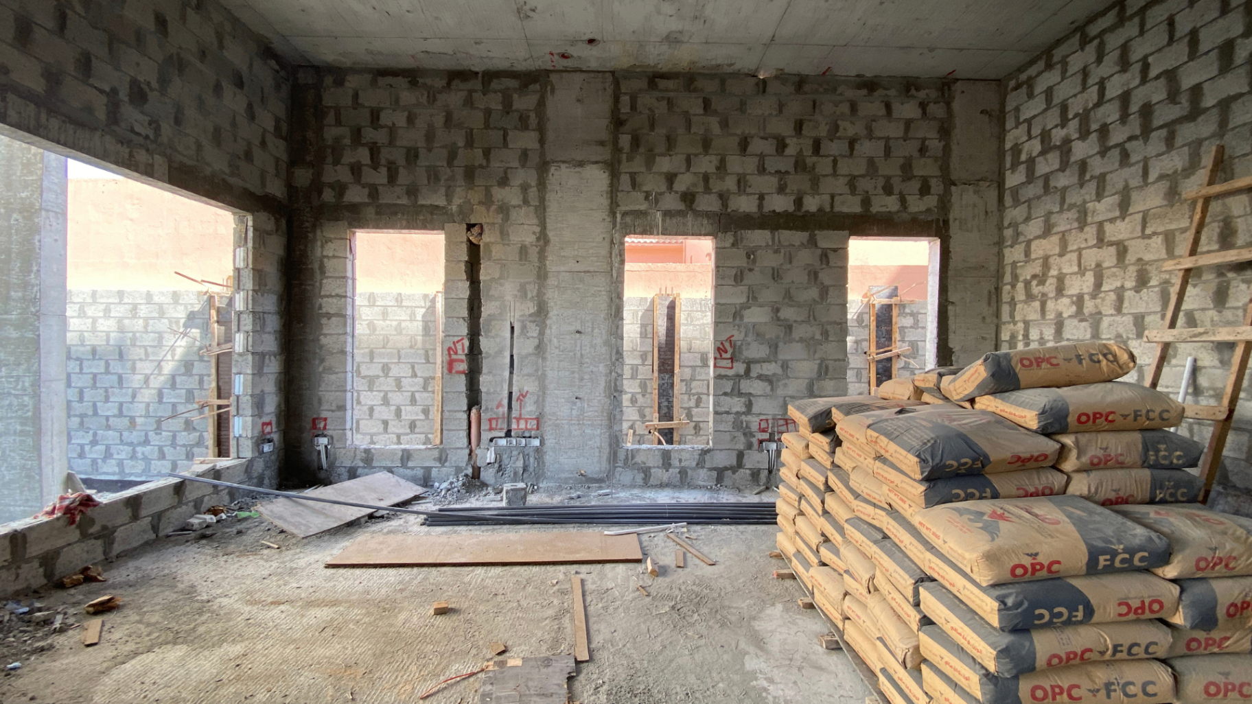 Riffa Villa living room under construction before fit-out